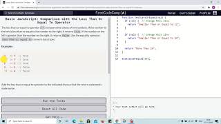 Lesson 66 - Comparison with less than or equal to operator - freecodecamp