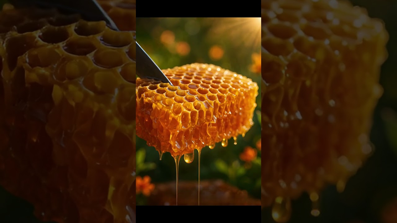 "Satisfying Honeycomb Cutting ASMR 🍯 | Mesmerizing Slow-Mo Honey Drip & Crunch 