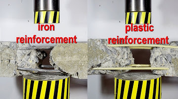 HYDRAULIC PRESS VS STEEL AND FIBERGLASS REINFORCEMENT, CONCRETE