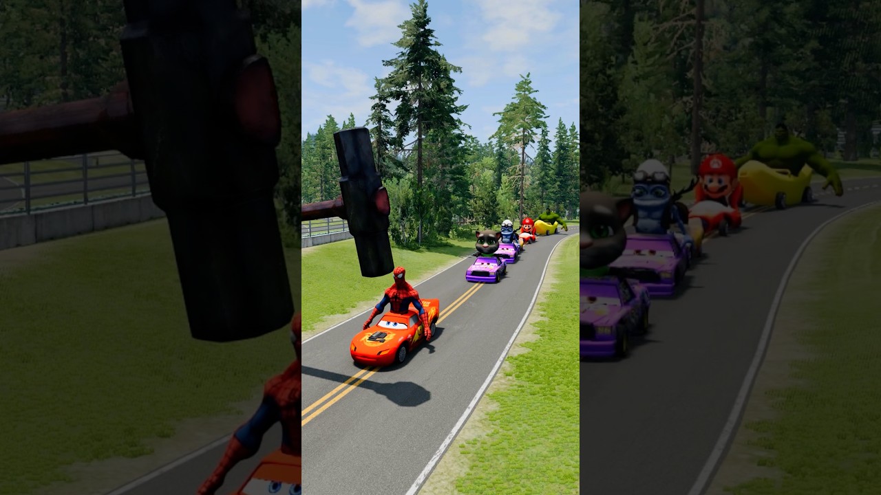 Spider-Man vs Giant Hammer 😱💥 | Desert Escape | BeamNG.drive Shorts