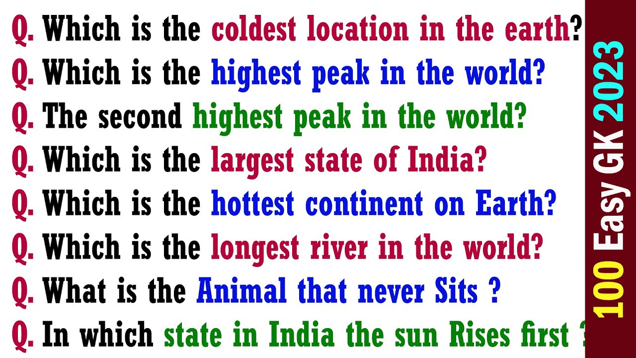 100 India Easy General Knowledge Questions Answers 2023 in English ...