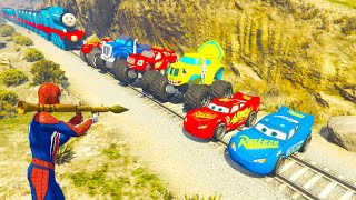 Monster McQueen Truck in trouble with the train GTA 5 Spiderman