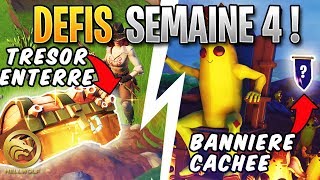 FORTNITE - FOUILLER TRESOR ENTERRE & BANNIERE CACHEE! Guide Défi Semaine 4 Saison 8