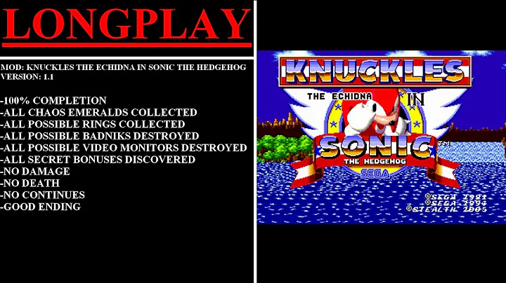 Knuckles the Echidna in Sonic the Hedgehog [v1.1] (MOD) - (Longplay | 100% Completion)