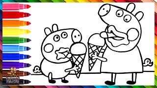 Dibuja y Colorea A Peppa Pig Y George Pig Comiendo Helado ??❤️?? Dibujos Para Niños