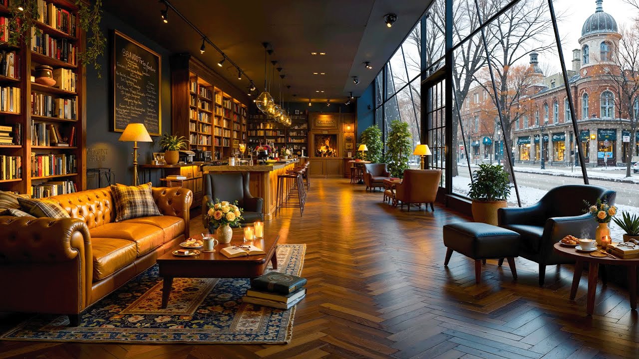Cozy Winter Morning Jazz ☕ Library Cafe Ambience | Relaxing Jazz Instrumental Music for Work & Study
