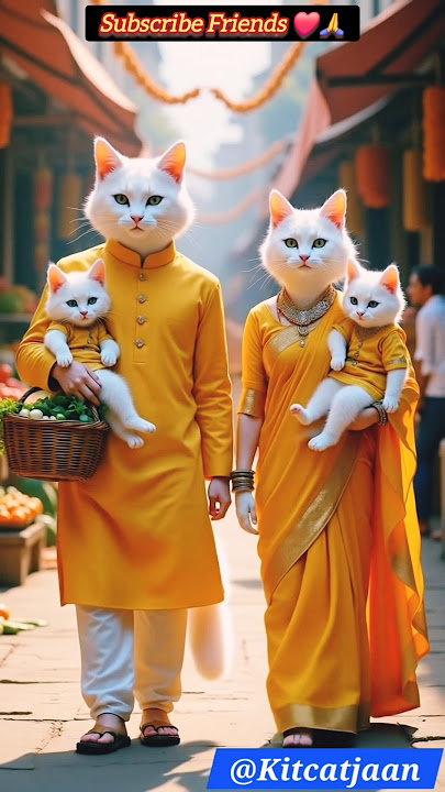 Most Adorable Cat Family Explores the Market with Mom & Dad #cutecats #viral #cats #cute #ai