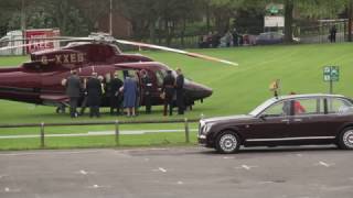 The Queen & Prince Philip depart Leicester by helicopter