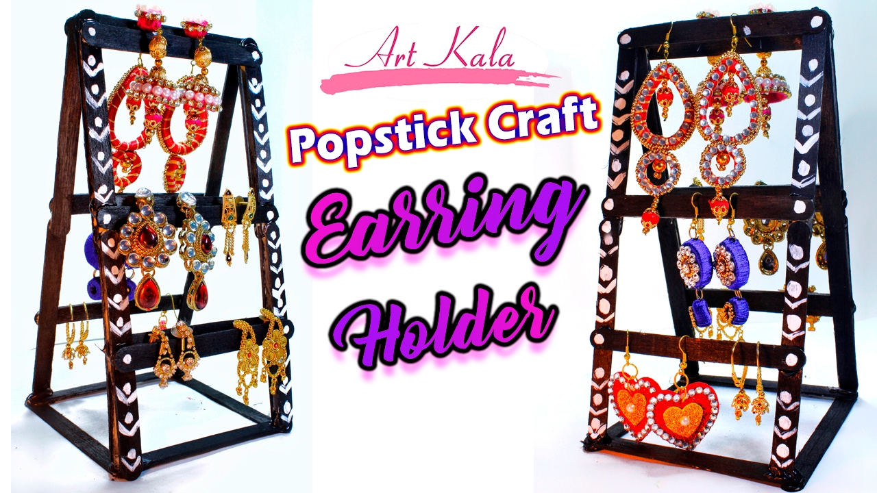diy ideas how to make Earring stand at home popsiclestick craft
