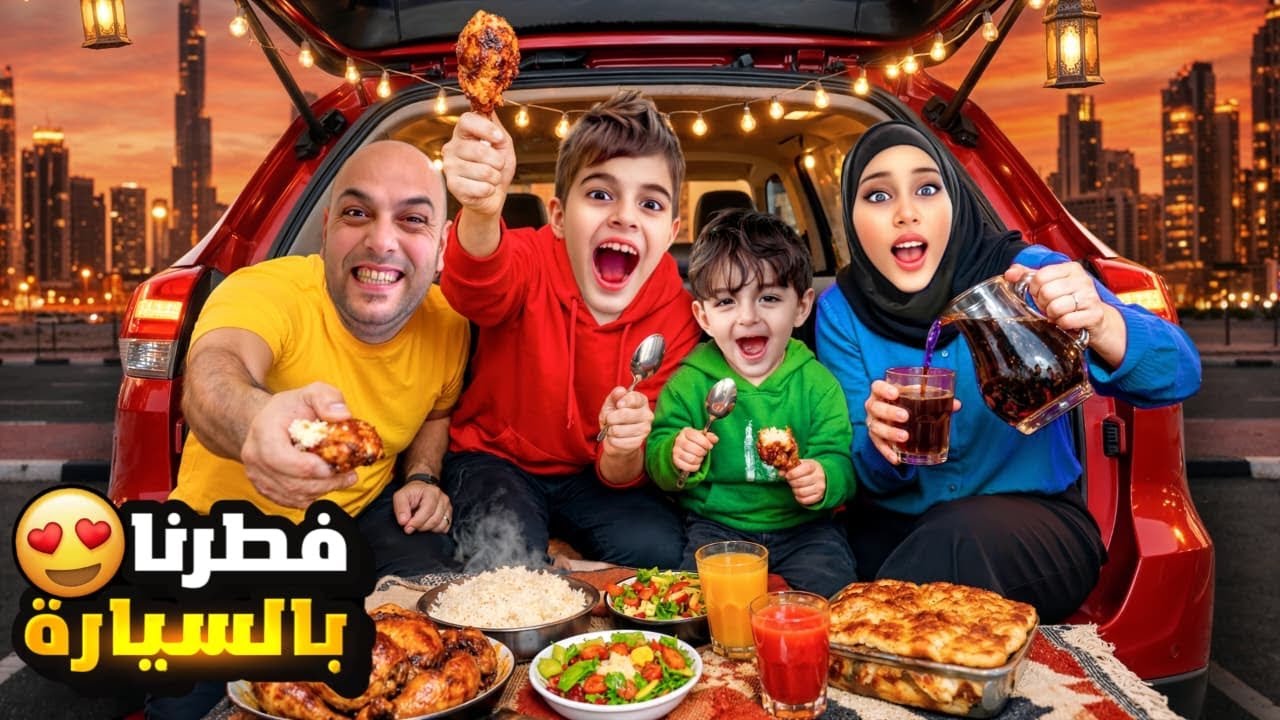 خلودة وكموتة فطروا برمضان بالسيارة مع مستر باربي😧دادي ساق السيارة ونحنا عم ناكل😱