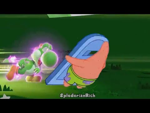 Yoshi beats up Patrick in Smash Bros.