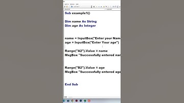 #8 VBA Sikho | Input box and message box through vba | #vba #trending #shorts