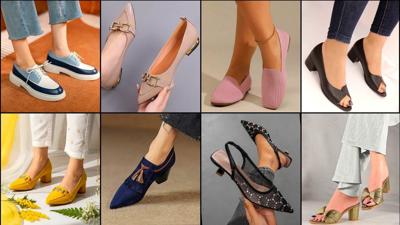 Представлена ​​модная женская обувь: сандалии, слипоны, туфли-лодочки, классические туфли / колле...
