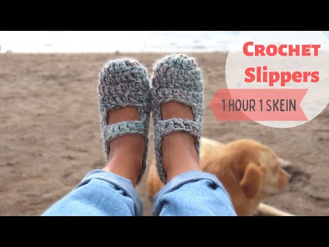 How To Crochet Slippers With One Skein Of Yarn / Less Than One Hour