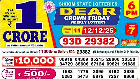 12.12.25 evening dear Sikkim lottery result evening lottery sambad