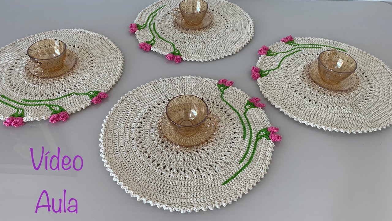 Vídeo aula Sousplat em crochê Tulipas Luxo