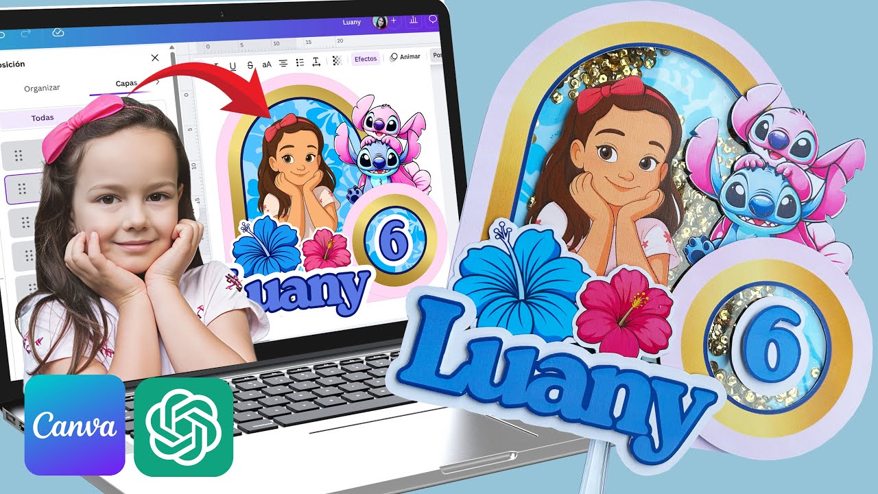 Cómo hacer CAKE TOPPER SHAKER con CANVA GRATUITO + FOTO tipo DISNEY paso a paso muy fácil y simple