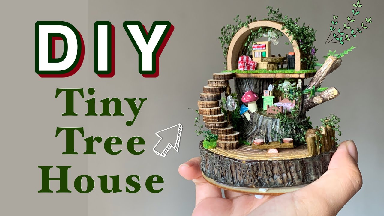 How to make tiny tree house - dollhouse kit 🏡 DIY 微型樹屋 -娃屋自己拼 🌳 lo-fi ...