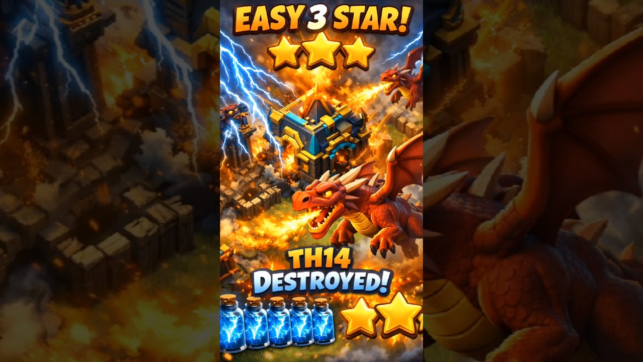 TH14 Super Dragon + Lightning Spell = EASY 3 STAR 😱| Clash of Clans 