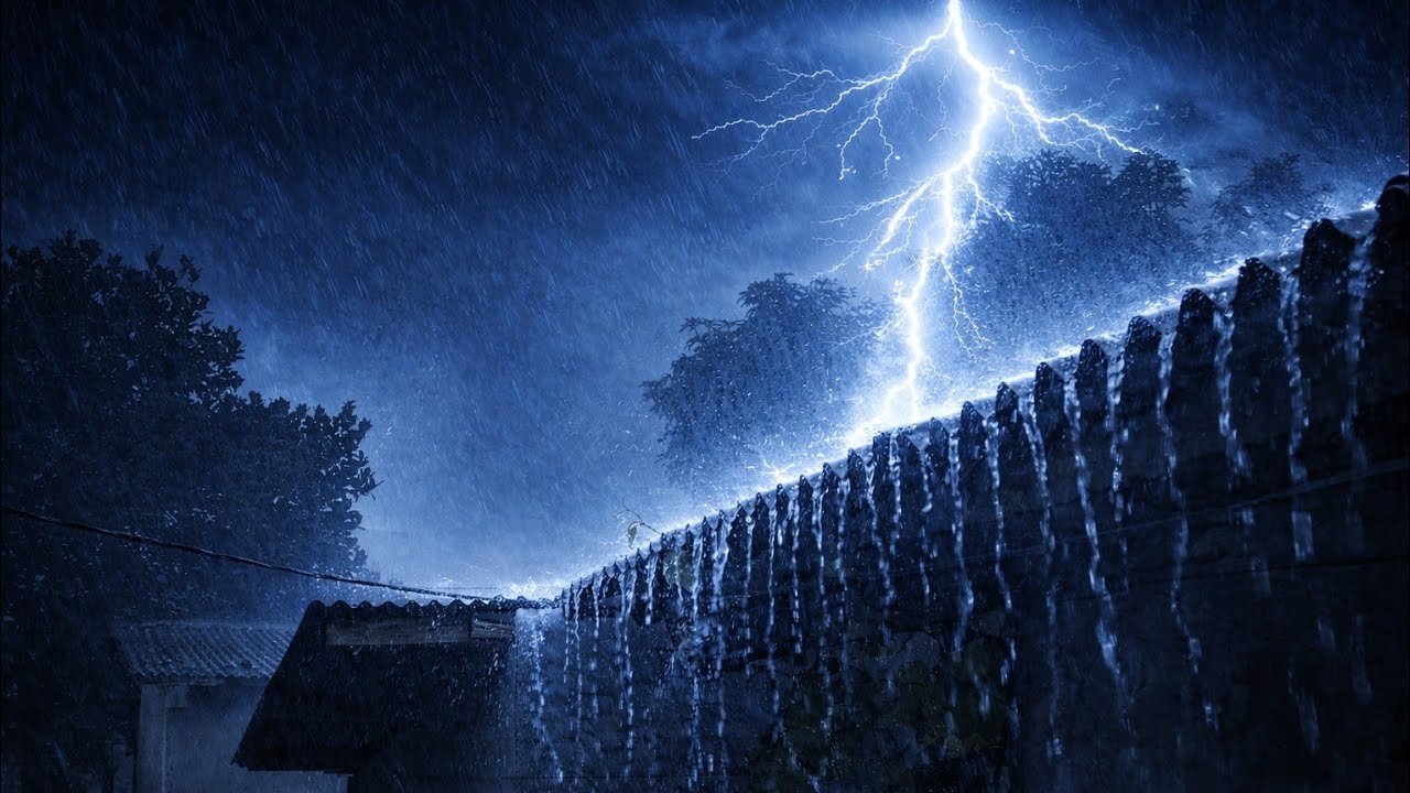 Relieve Stress and Beat Insomnia with Tropical Storm, Heavy Rain and Thunder Sounds on Windy Night