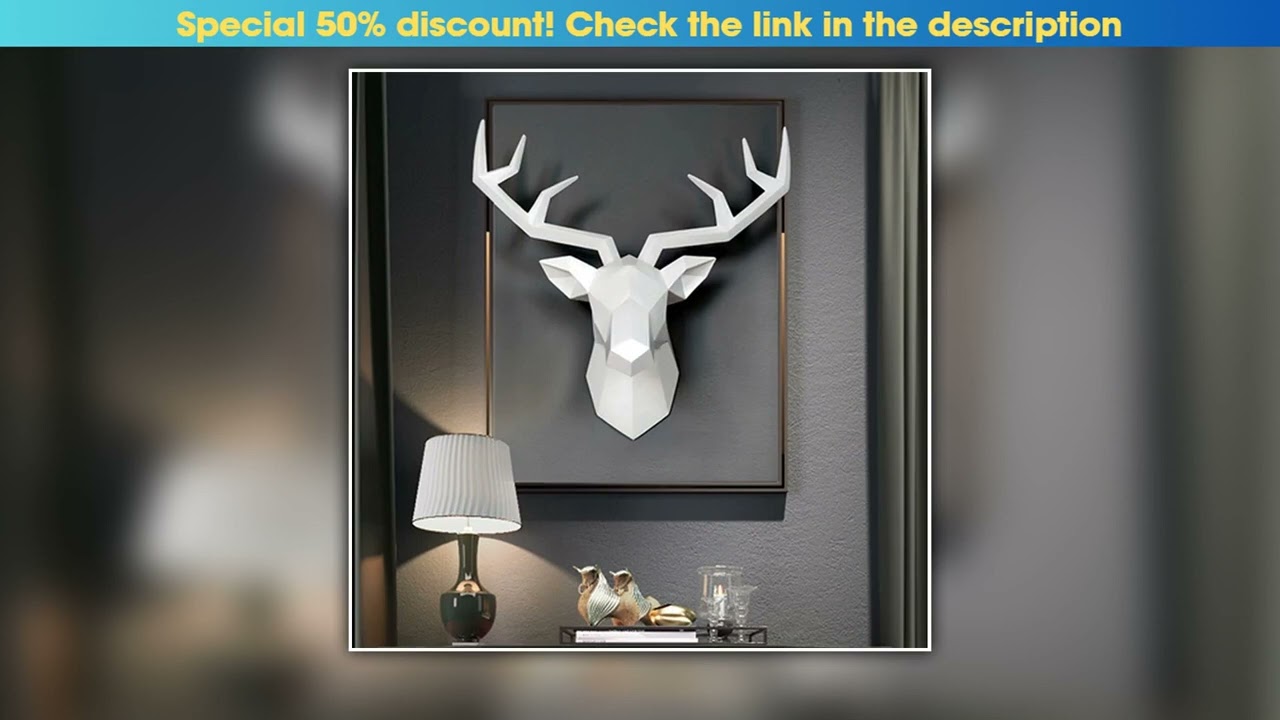 Deer Head Sculpture Animal Statue Figurines Wall Hanging Creative Elk Art Antlers Statuette for