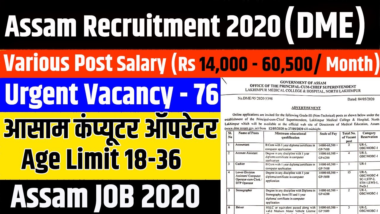 Latest Assam Recruitment 2020 dme