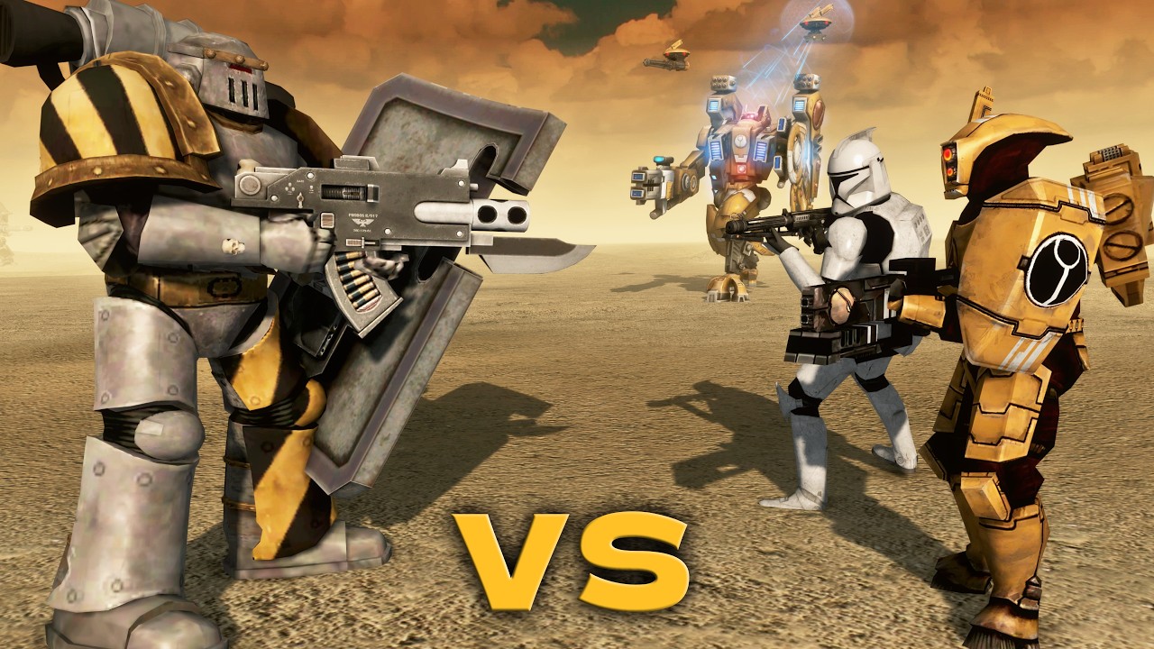 WARHAMMER 40K vs STAR WARS | Iron Warriors vs TAU & Clone Troopers (4K, Cinematic)