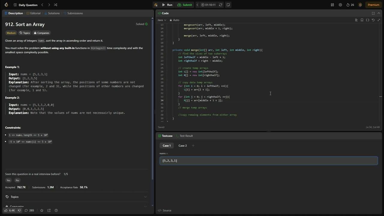 LeetCode 912. Sort an Array - YouTube