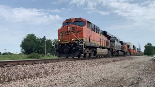 Slow moving 3x4x0 Mega stack train ft NS AC44C6M!!! BNSF Transcon: Emporia sub..08/06/2022