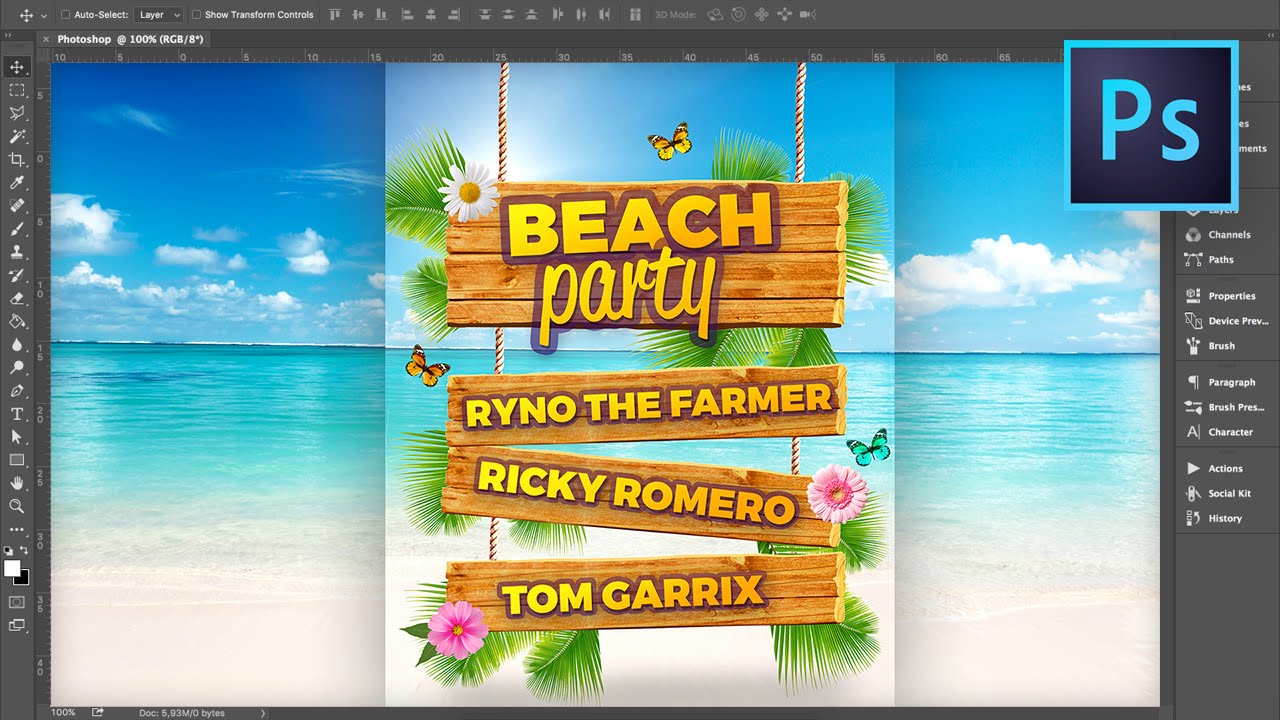 lager R escaleren Hoe maak je een beach party poster? Photoshop Tutorial - YouTube