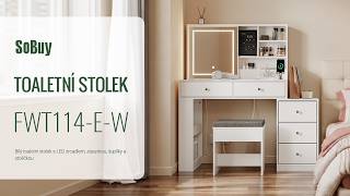 SoBuy | Toaletní stolek s LED osvětlením | Nabíjecí stanice a stolička | FWT114‑E‑W