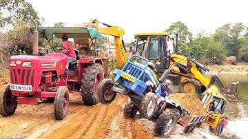 Jcb 3dx Machine Loading Red Mud In Old Powertrack Plus 434 Ds And Mahindra 475 Di Tractor | Tractor