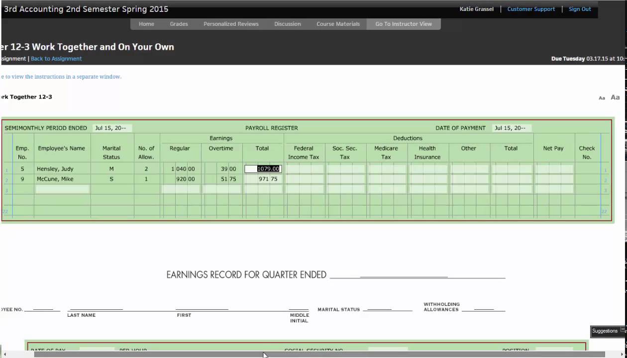 Work Together 123 Payroll Register Employee Earnings Recordd YouTube