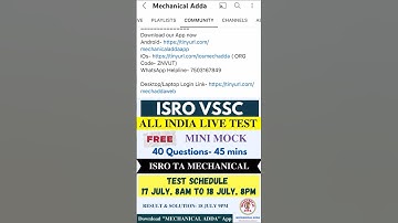 ISRO VSSC TA - FREE LIVE MOCK TEST 2023