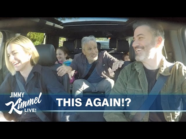 Jon Stewart Surprises Jimmy Kimmel’s Kids on the Drive to School class=