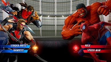RED STRIDER HIRYU & RED HAWKEYE VS RED HULK & SPIDER MAN - Marvel vs Capcom Infinite All Costumes