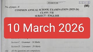 Class 7 english annual exam question paper 2026 / morning shift/ 10 march 2026