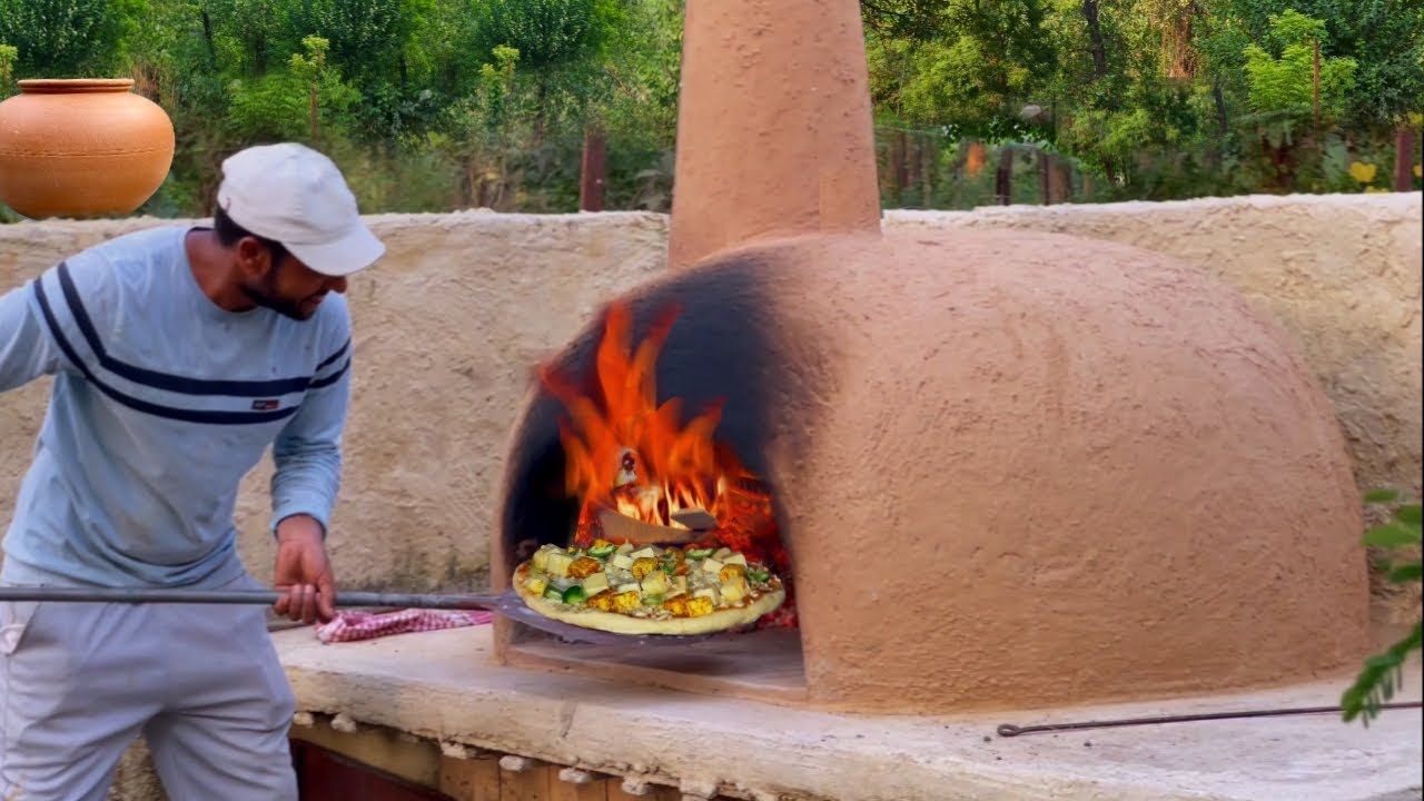 Baking Cheesy PIZZA in Tradtional Wood Fire Pizza Oven for Family at Village Home lI