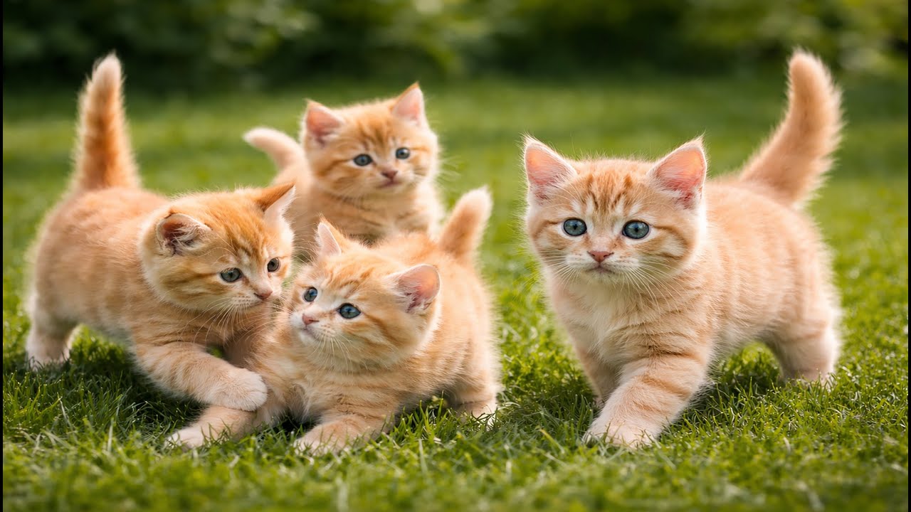 🐱🌿 Adorable Kittens Playing on Lush Green Grass | Relaxing Cat Sounds | Soothing Cat Video