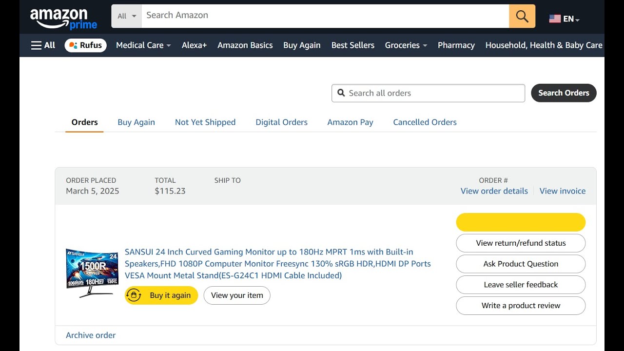 S15E18 - Обзор 24-дюймового изогнутого игрового монитора SANSUI 180 Гц Freesync ES G24C1 HDMI и D...