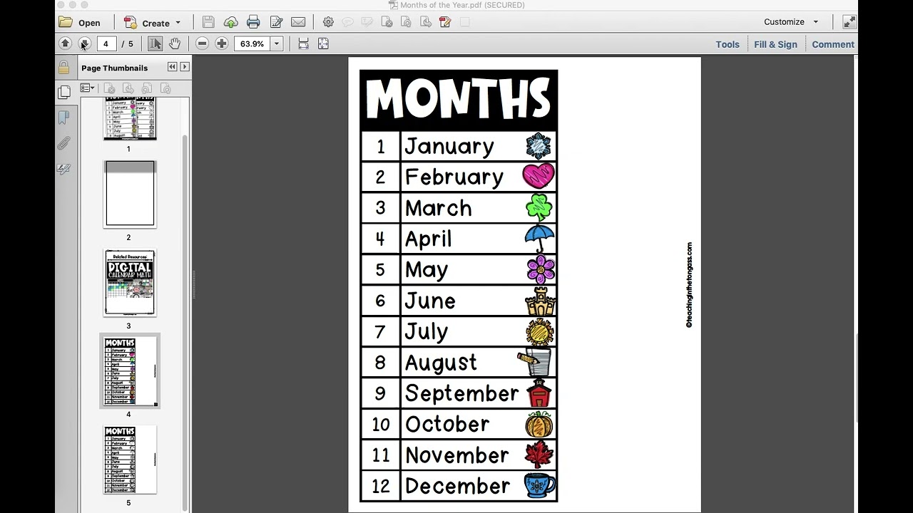 Months of the Year Printables – Teaching in the Tongass, image size:1280x720