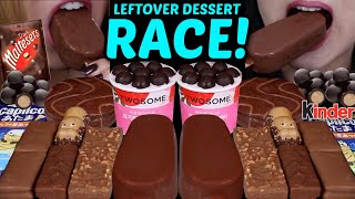 ASMR LEFTOVER DESSERT RACE! MALTESERS ICE CREAM CUP, MILKA, GIANT CHOCOLATE ICE CREAM BAR, KINDER 먹방