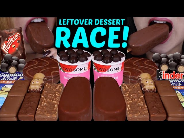 ASMR LEFTOVER DESSERT RACE! MALTESERS ICE CREAM CUP, MILKA, GIANT CHOCOLATE ICE CREAM BAR, KINDER 먹방 class=