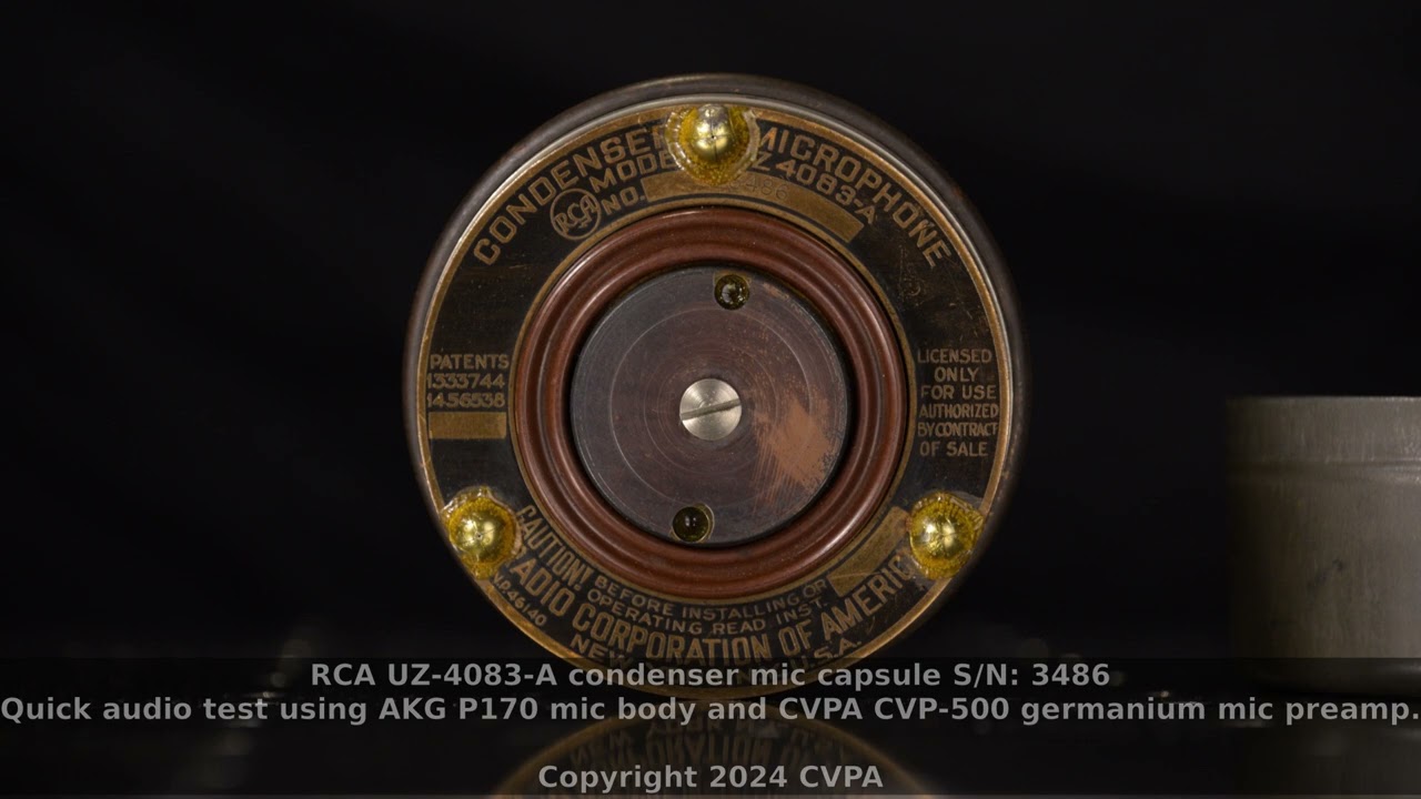 1920s RCA UZ-4083-A (4-A-1) Condenser Mic Capsule S/N:3486 Video