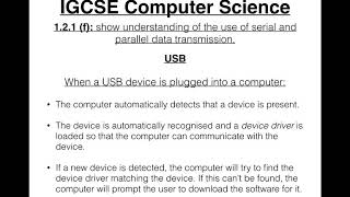 21 IGCSE Computer Science Tutorial  1 2 1 f – Uses of Serial and Parallel Data Transmission