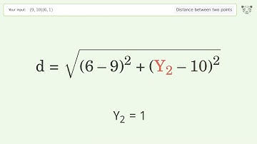 Find the distance between two points p1 (9,10) and p2 (6,1): Step-by-Step Video Solution