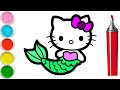 How to draw a mermaid kitty / Как нарисовать Китти русалочку / Bolalar uchun rasm Kiti mushuk