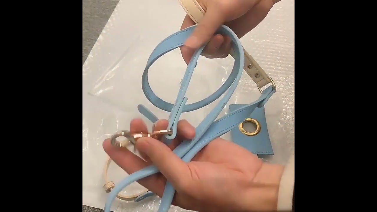 Genuine Leather Dog Collar Leash Set Poop Bag 