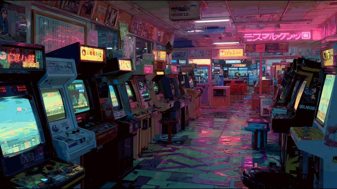 1980s Arcade at Midnight / Synthwave & Retrowave Lofi [Neon Ambience ...