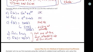 Math 240 Differential Equations: 4.4 - Method of Undetermined Coefficients